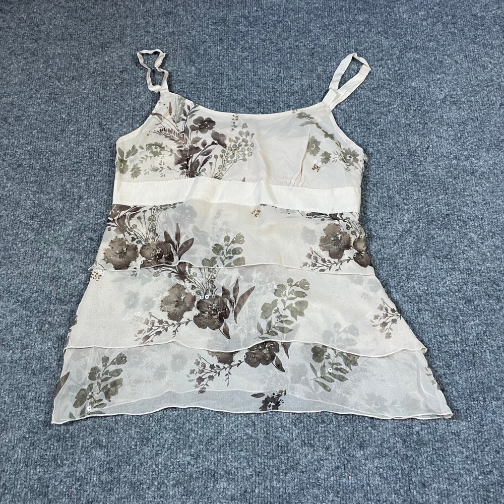 Abercrombie & Fitch Silk Camisole Small Beaded Beige Floral Sequin Top Early Y2K